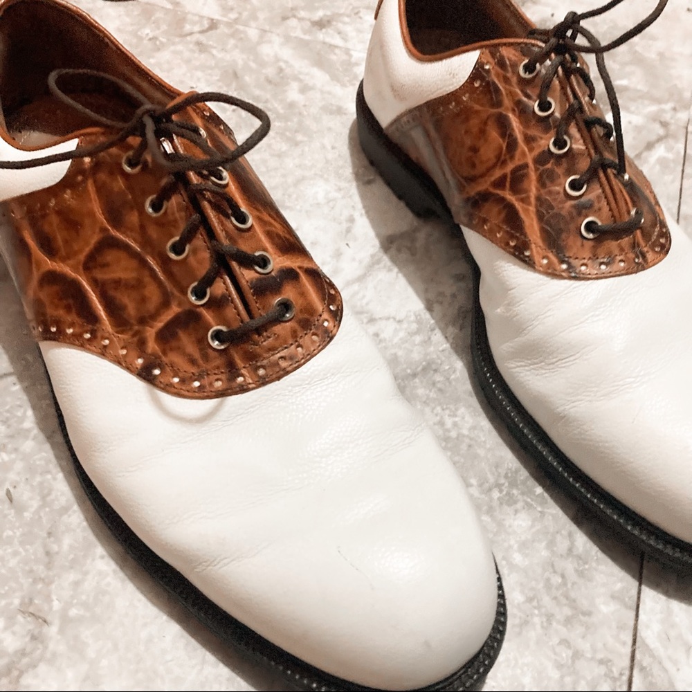 Vintage Men’s Footjoy White & Brown Croc Leather Golf Shoes
